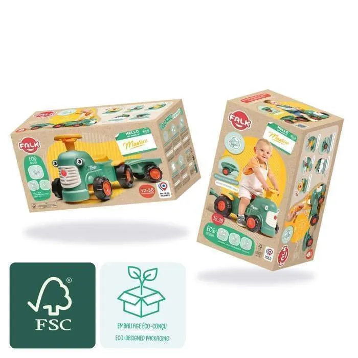 Porteur tracteur Maurice 1er âge avec remorque - Vert - FALK - Dès 12 mois - Fabriqué en France - Contient 90% plastique recyclé-5