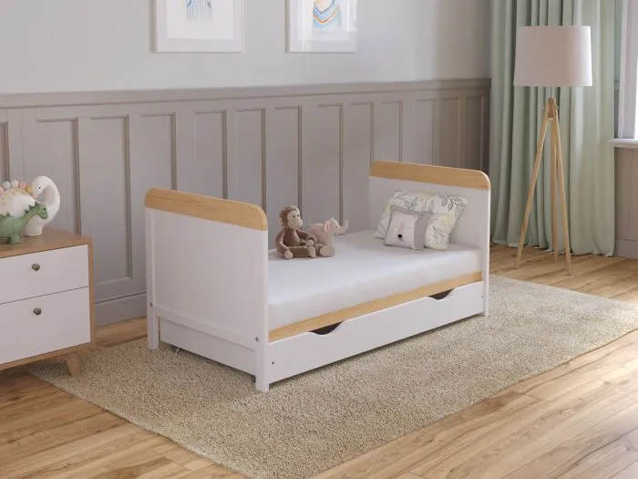 Lit Bebe Evolutif Avec Matelas - Lit Bebe avec tiroir 120x60 cm Bois,Pin-Blanc convertible-4