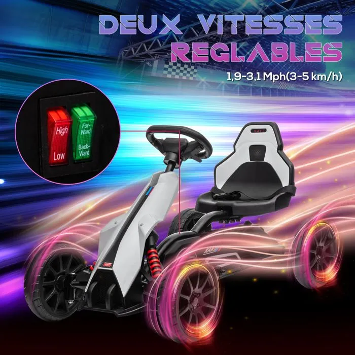 Kart électrique pour enfant HOMCOM 12V - Vitesse réglable 3-5km/h pour enfants de 3 à 8 ans - siège réglable - blanc-5
