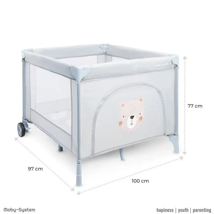 Moby-System Parc Bébé Pliable avec Matelas et Sac de Transport 97x100x77 cm- Lit Parapluie- Roues verrouillables- Antidérapant-4