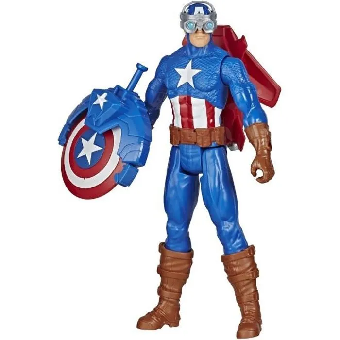 Figurine Captain America Titan Hero Blast Gear AVENGERS - 30 cm - Lanceur et projectiles - dès 4 ans-0
