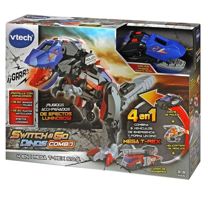 Jouet 4 en 1 Mega T-Rex - VTech - Véhicules de Secours - Effets Sonores - LED - 3 Ans et Plus-5