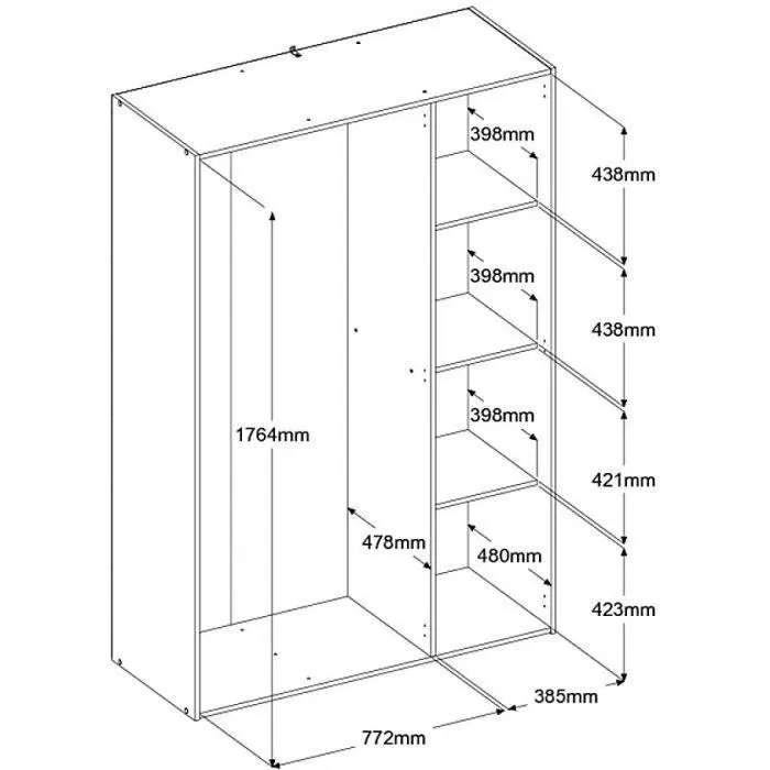 Armoire - EASY LIFE - Décor Chêne clair - 3 portes battantes - L120,2 x H180 x P49,7cm - PARISOT EASY LIFE-8
