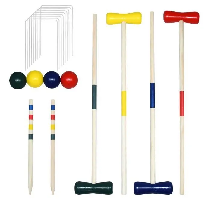 YUENFONG Jeu de Croquet en bois Jeu de Croquet en plein air pour 4 joueurs Jeu de jardin Jeu traditionnel en bois pour la famille-0