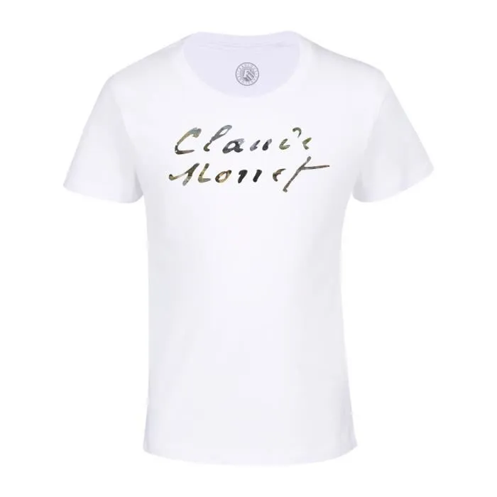 T-shirt Enfant Blanc Claude Monet Signature Artiste Célèbre Peintre Francais Impressionisme Nature Paysage-0