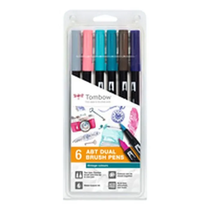 Feutres Tombow - ABT-6P-5 - Lot de 6 feutres pinceau ABT a deux pointes, couleurs vintage-1