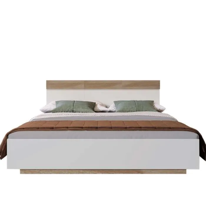 ModernLuxe Lit adulte 140x200cm - cadre en bois - sommier à lattes - style scandinave - chêne + blanc-1