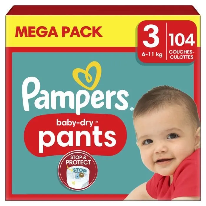 104 Couches-Culottes Baby-Dry Taille 3, 6kg - 11kg, Pampers-0