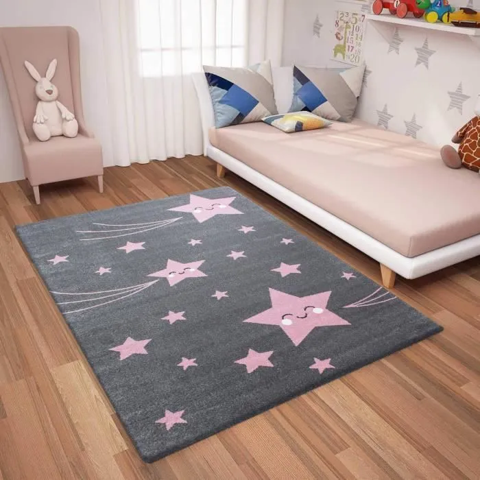 Tapis enfant - Etoiles Rose - 120 x 170 cm - 100% PP Frisé-1