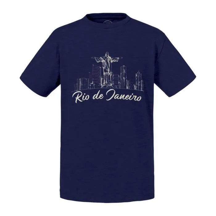 T-shirt Enfant Bleu Rio de Janeiro Minimalist Brésil Voyage Foot Carnaval-0
