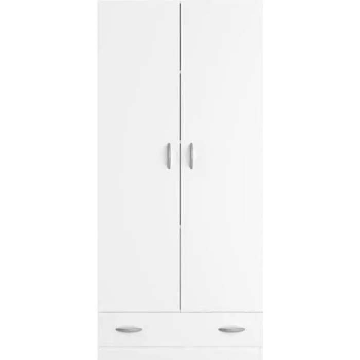 PARISOT Armoire 2 portes battantes + 1 tiroir - Panneaux de particules - Décor Blanc - L 78 cm x P 38 cm x H 170 cm - VARIA-2