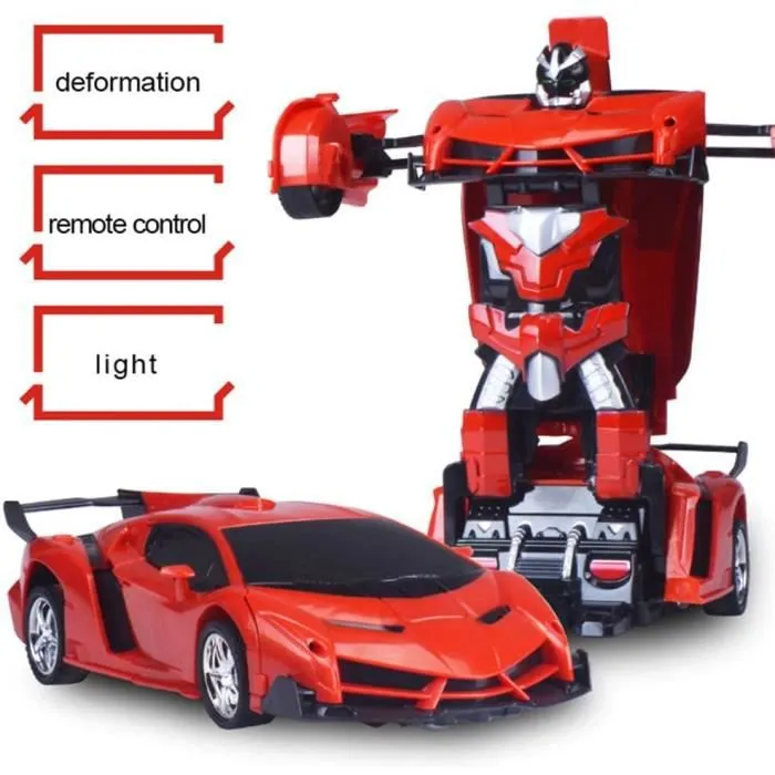 Voiture télécommandée transformable en robot - Voiture RC 2 en 1 - Rouge - Enfant - Mixte-1