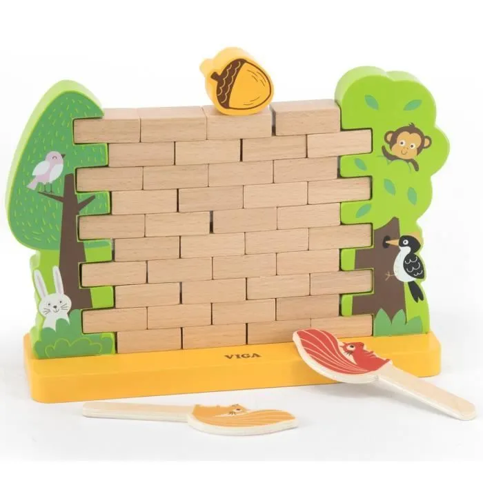 Jeu d'agilité en bois pour enfant - Viga Toys - Mur de 44 pièces - Mixte - Marron, vert et orange-1