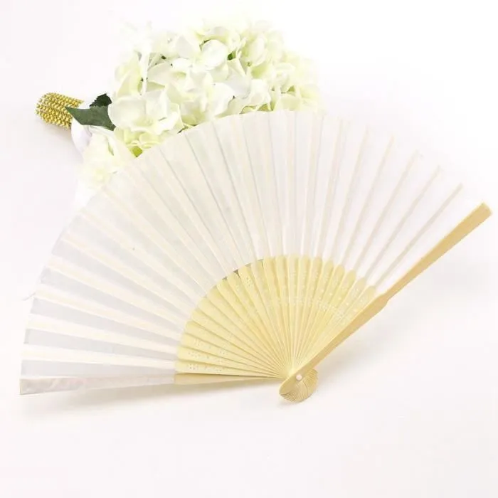 Eventail en soie - Non spécifié - 10 pièces - Blanc - 21 cm - Avec sac cadeau-3