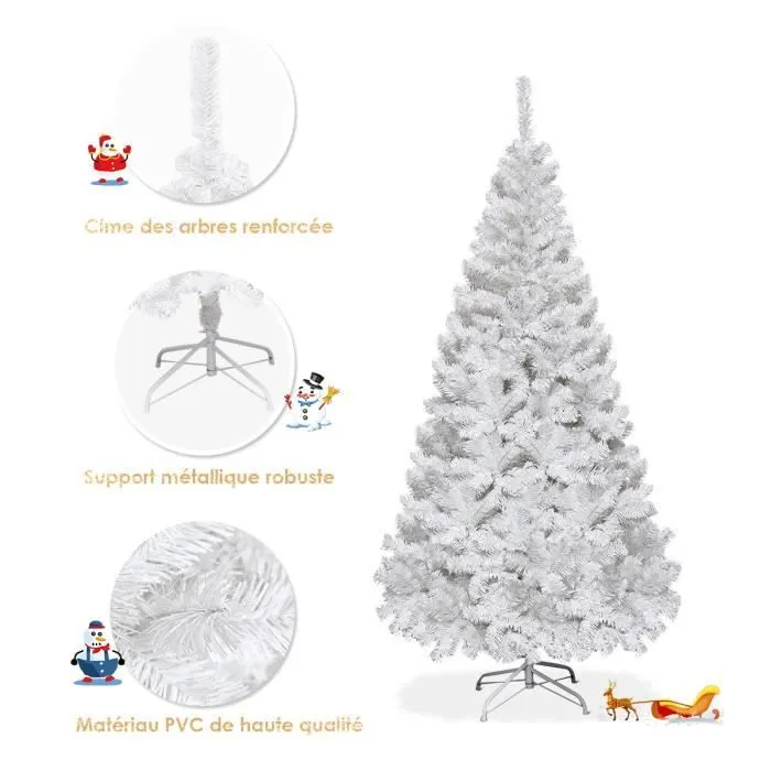 COSTWAY Sapin de Noël Artificiel 180cm Aiguilles en PVC Arbre en Epicéa avec Support en Métal pour Maison, Magasins Hôtels Blanc-2