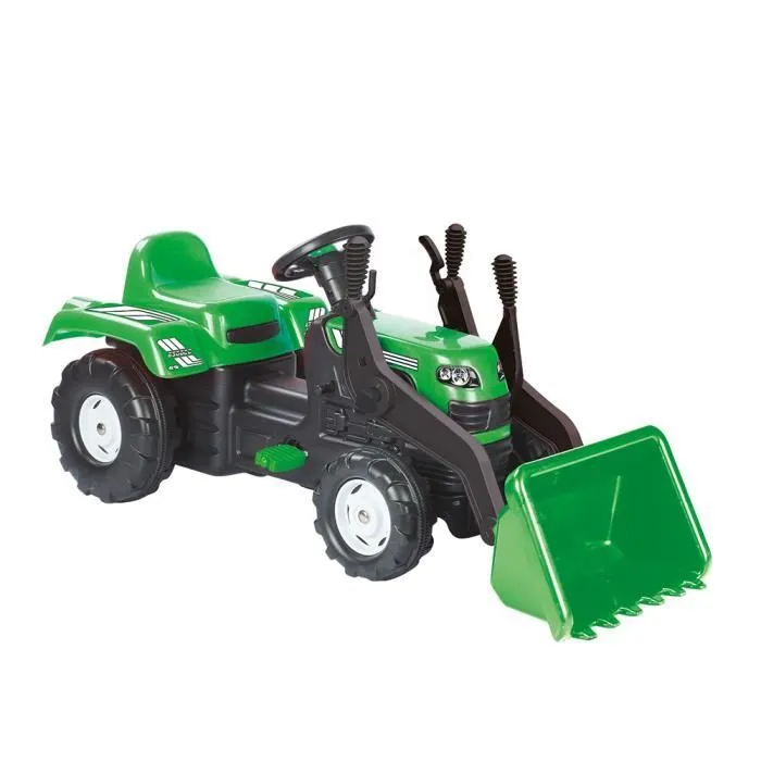 Tracteur à pédales - DOLU - Ranchero - Vert/Noir - Chargeur frontal - Klaxon-0