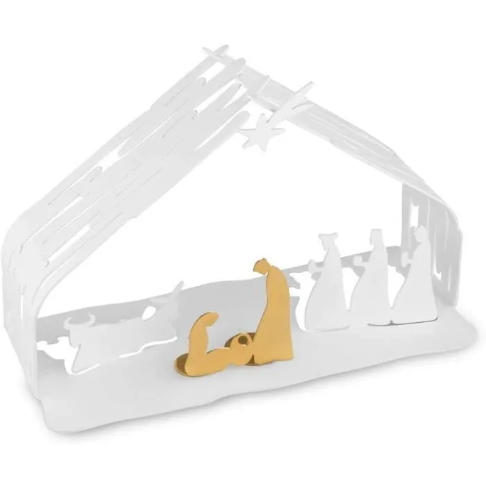 Alessi Bark Crib BM09 W - Reproduction Design de la Crèche en Acier Inoxydable avec Détails Dorés Poli-0