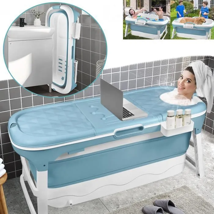 LARS360 Baignoire pliable pour adulte Baignoire portable avec Couvercle amovible pour salle de bain 148 x 60 x 53 cm-0