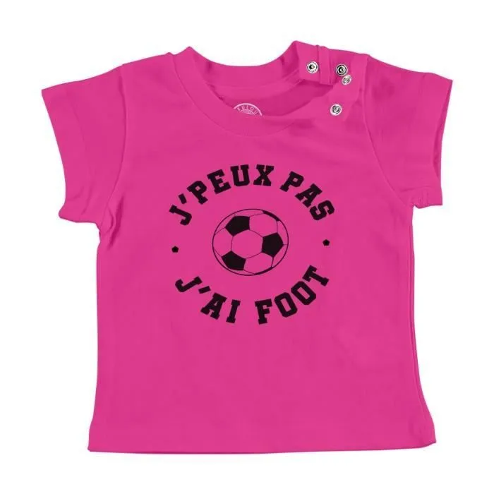 T-shirt Bébé Manche Courte Rose J'Peux Pas J'ai Foot Football Sport Equipe Ballon-0