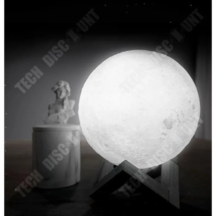 TD® Lampe 3D de Lune - Port d'USB - Support en bois - 20 cm-1