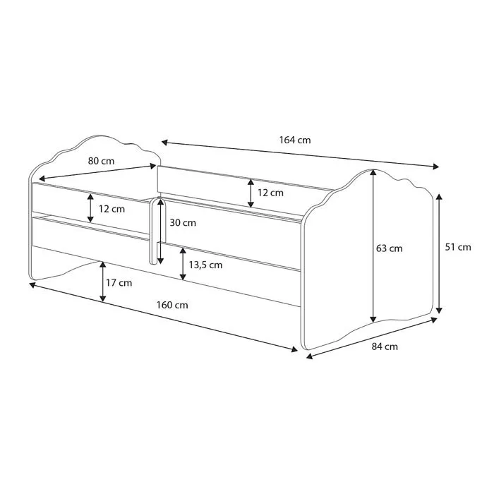 Lit enfant Nala - 160x80 cm - Bois - Matelas inclus - Barrière mobile - Sécurisé-1