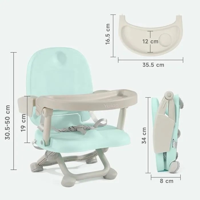 Réhausseur Chaise Enfant Pliable, Chaise Bébé Portable, Bébé Chaise repas en Hauteur Réglable, Plateau Amovible,6 mois à 3 ans, Vert-3