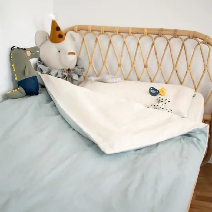Housse de couette - SEVIRA KIDS - 100x140 cm - Lin lavé - Réversible - Beige-2