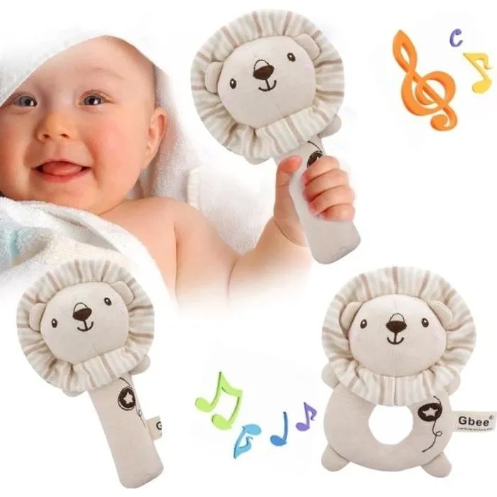 2 pièces Bébé Jouet Hochet, Hochet bébé en coton bio, Hochet Jouets avec cloche, Jouet Éducatif Cadeau pour Bébé Nouveau-né, 3 Mois-0