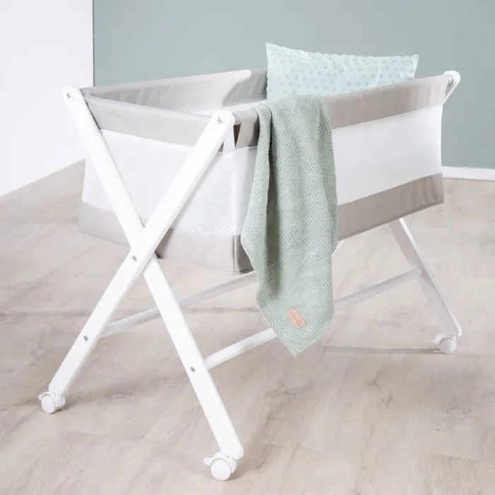 Berceau Cododo Pliable 90 x 45 ROBA en Toile et Maille + Matelas et Roulettes à Freins - Gris / Blanc-4