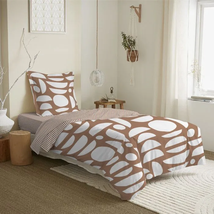 Parure de draps 3 pièces pour lit 90 x 190 cm Mykonos sienne-0
