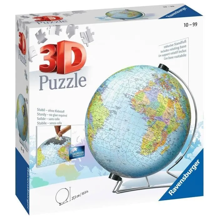 Puzzle 3D Globe 540 pièces - Ravensburger - Éducatif pour enfants - Sans colle - Dès 12 ans-1