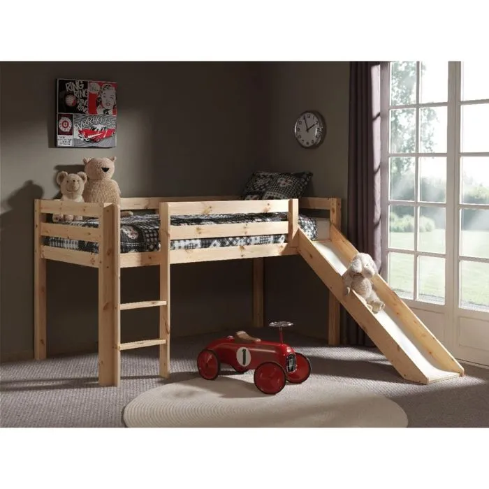 Vipack - PINO Lit Compact avec Toboggan + Rideau de lit Princess + Tunnel de lit Princess-3