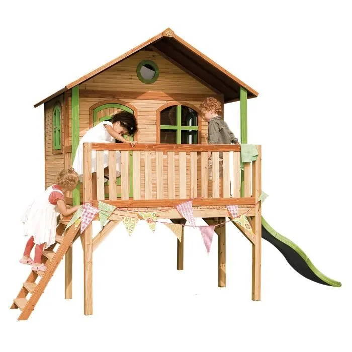 Maison Enfant avec Toboggan vert clair - AXI - Sophie - Extérieur - Bruin - Vert-0