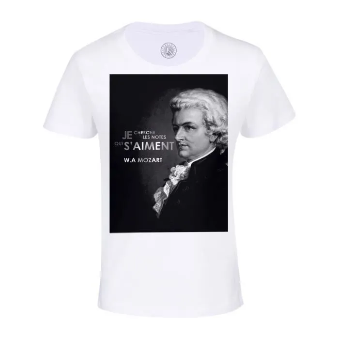 T-shirt Enfant Blanc Je Cherche Les Notes Qui S'aiment Mozart Citation Musique-0