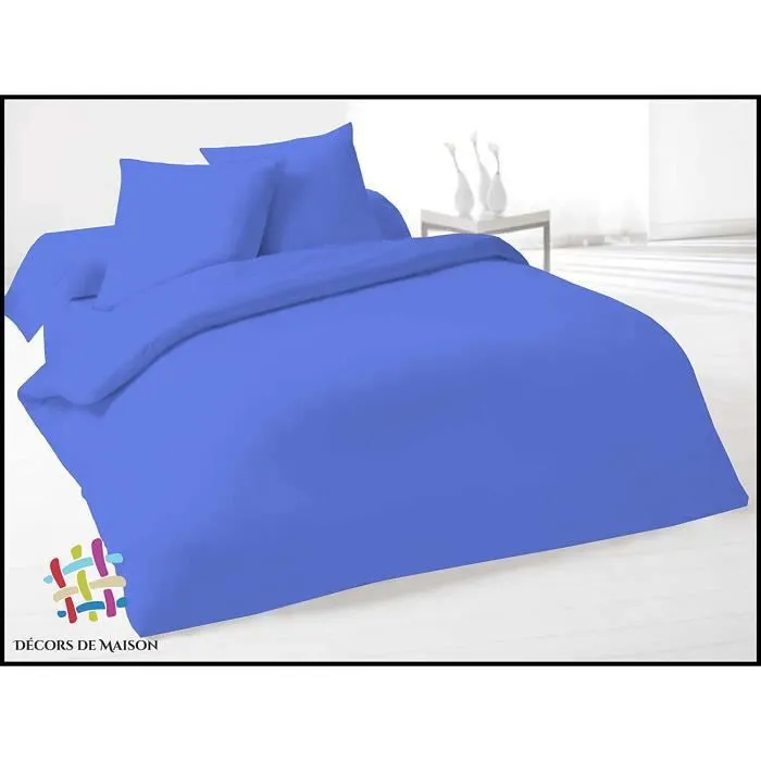 Housse de couette Uni en coton 140X200cm 1 Personne-Bleu Royal -Décors De Maison-0