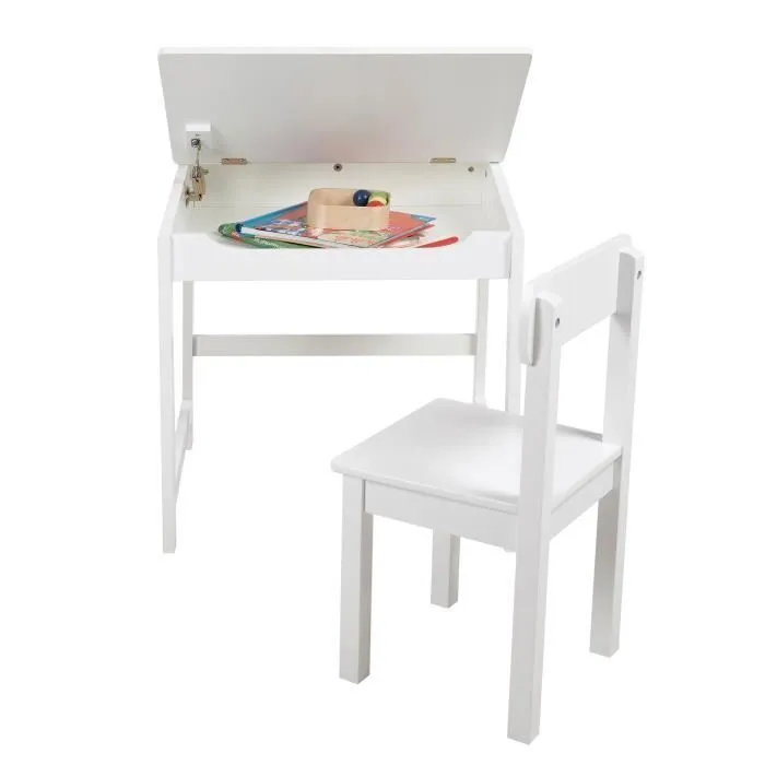 Bureau Bébé - Enfant ROBA - Blanc - Avec Chaise et Espace de Rangement-3