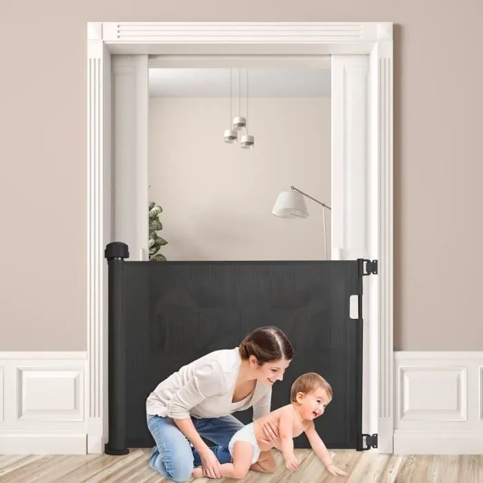 XMTECH Barrière de Sécurité pour Bébés - Chiens Rétractable (Large : 0 - 150 CM) - le noir - Pour l'intérieur et l'extérieur-2