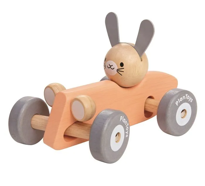 Plan Toys - Lapin bolide de course pastel - TROUSSELIER-1