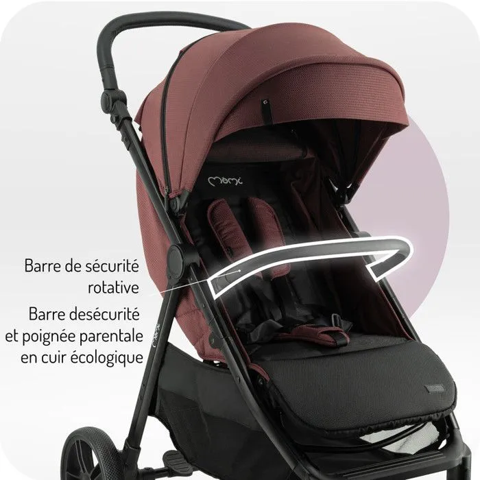 MoMi CLARA Poussette - De 0 mois à 22 kg - Kit d'accessoires – Sac - Barre de sécurité rotative - Poignée réglable – Bordeaux-4