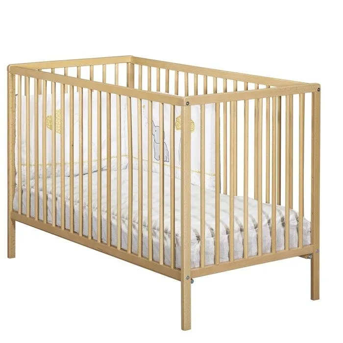 Lit bébé - 120 x 60 cm - Babyprice First - Tout barreaux - En bois naturel-1