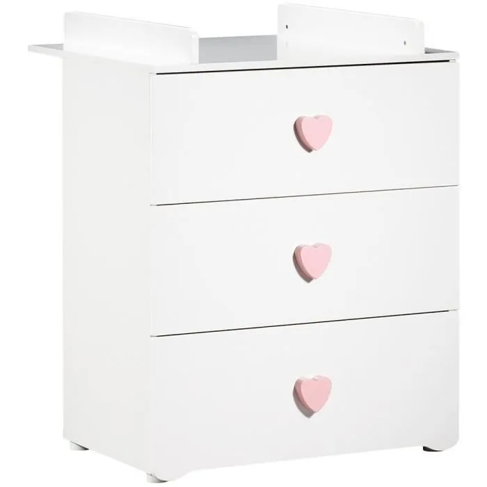 Chambre bébé trio Basic coeur: lit 120x60, commode à langer et armoire - Babyprice - Blanc-2
