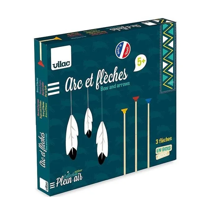 Arc en bois pour enfant VILAC - 3 flèches avec cible intégrée-1