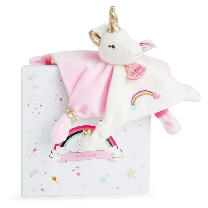 Doudou licorne DOUDOU ET COMPAGNIE - Lucie la licorne - Matières douces et touches de glitter or-1