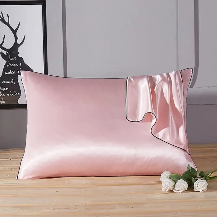 Taie d'oreiller - Non spécifié - Carré - Soie Mûrier - Couleur Rose - Lavable-1