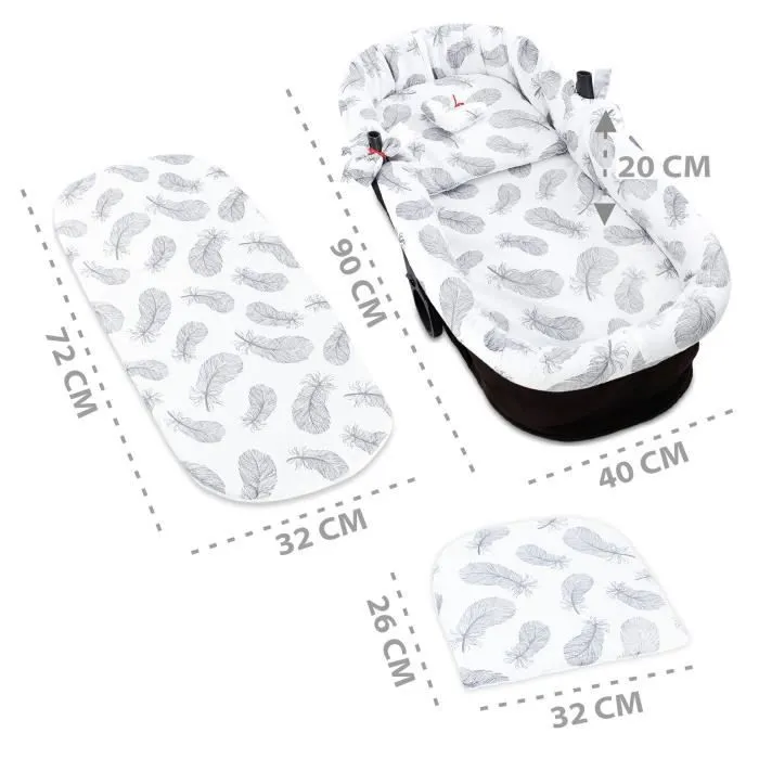 Housse pour nid de bain bébé ensemble d'accessoires de poussette 3 pièces avec oreiller et matelas coton plumes grises-1