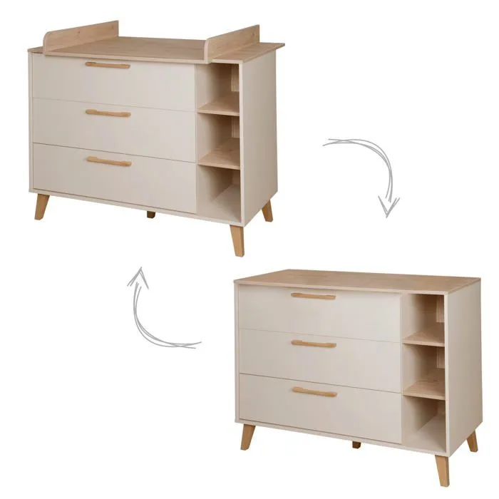 Chambre Bébé Complète Jil - ROBA - Lit Évolutif 70x140 + Commode à Langer + Armoire 3 Portes - Cashmere / Décor Châtaignier-3