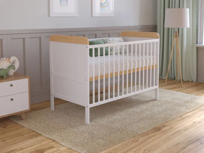 Lit Bebe Evolutif Avec Matelas - Lit Bebe Set Complet 120x60 cm Bois,Pin-Blanc convertible-0