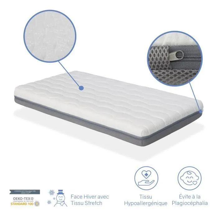 Matelas bébé KALA 60X12X11 CM – Déhoussable – Mousse à mémoire de forme et noyau perforée-2