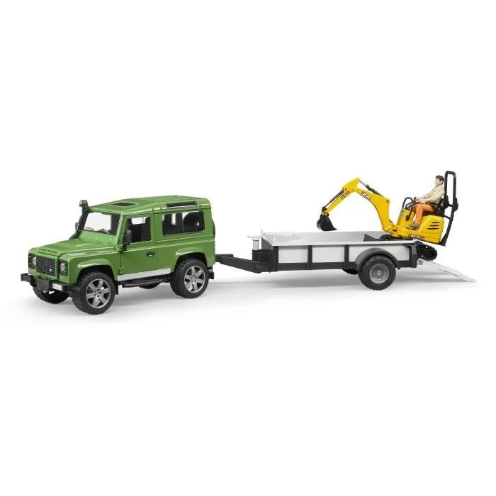 Land Rover Defender avec remorque et mini-pelle JCB - BRUDER-1