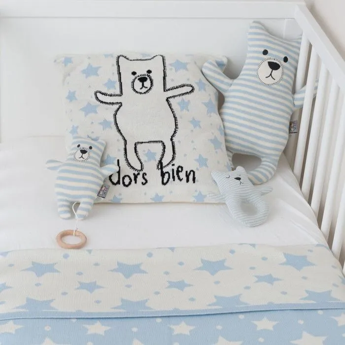 Grande peluche en coton bio tricoté Ourson Bleu Taille Unique-1